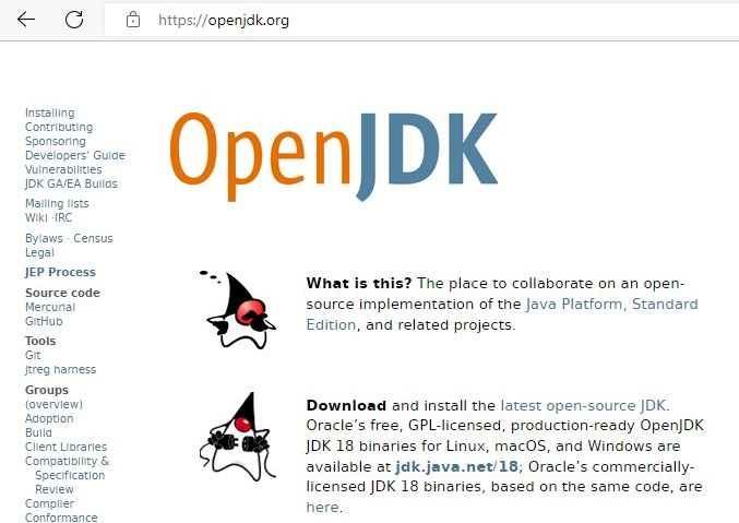 OpenJDK 公式ウェブサイト(画像)
